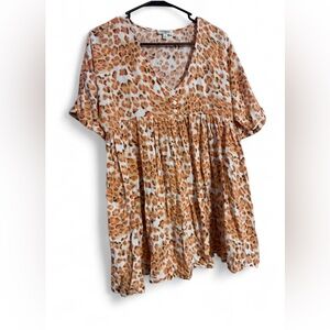 Umgee Orange and White Leopard Print V-Neck Babydoll Tunic